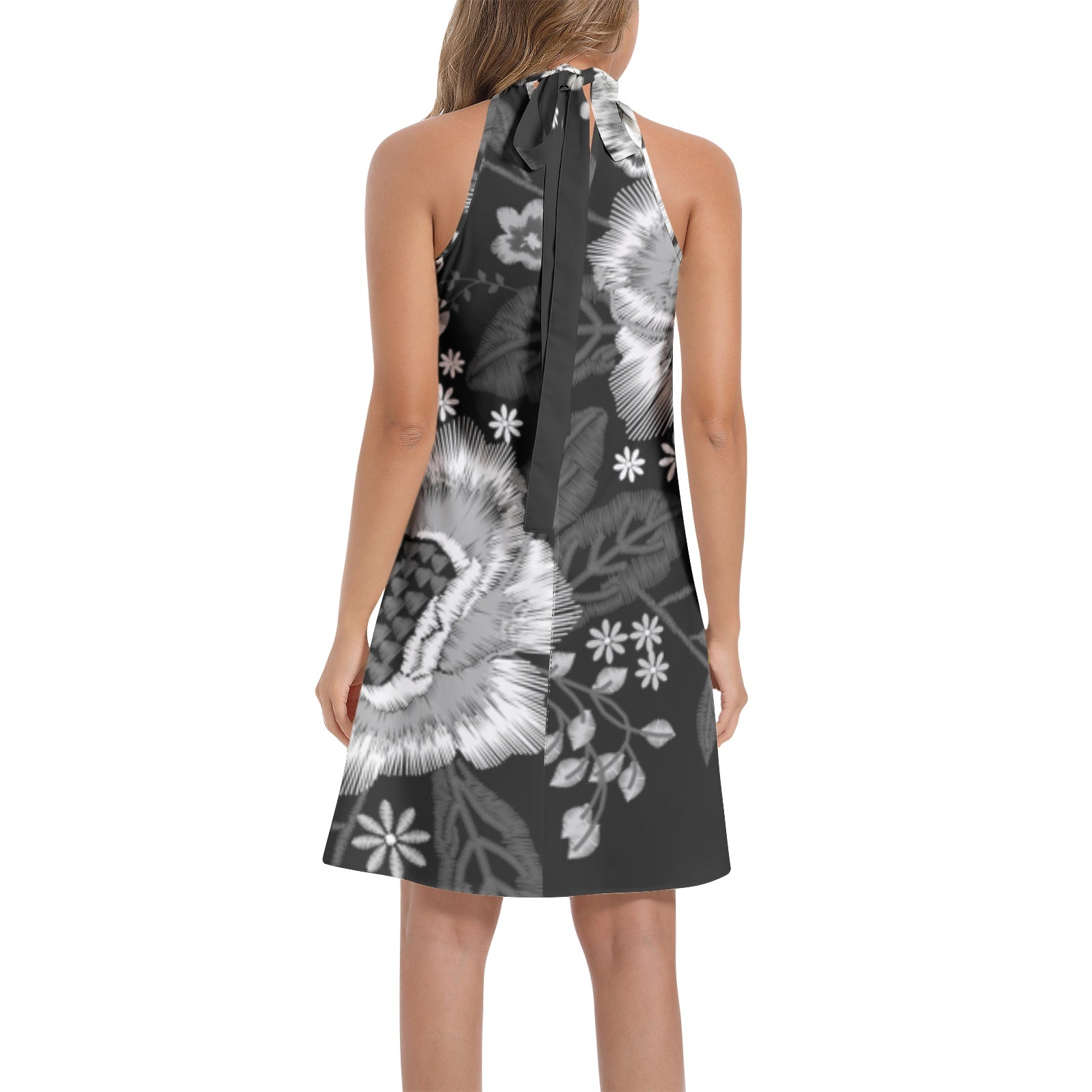 Tie Back Halter Neck Flared Dress