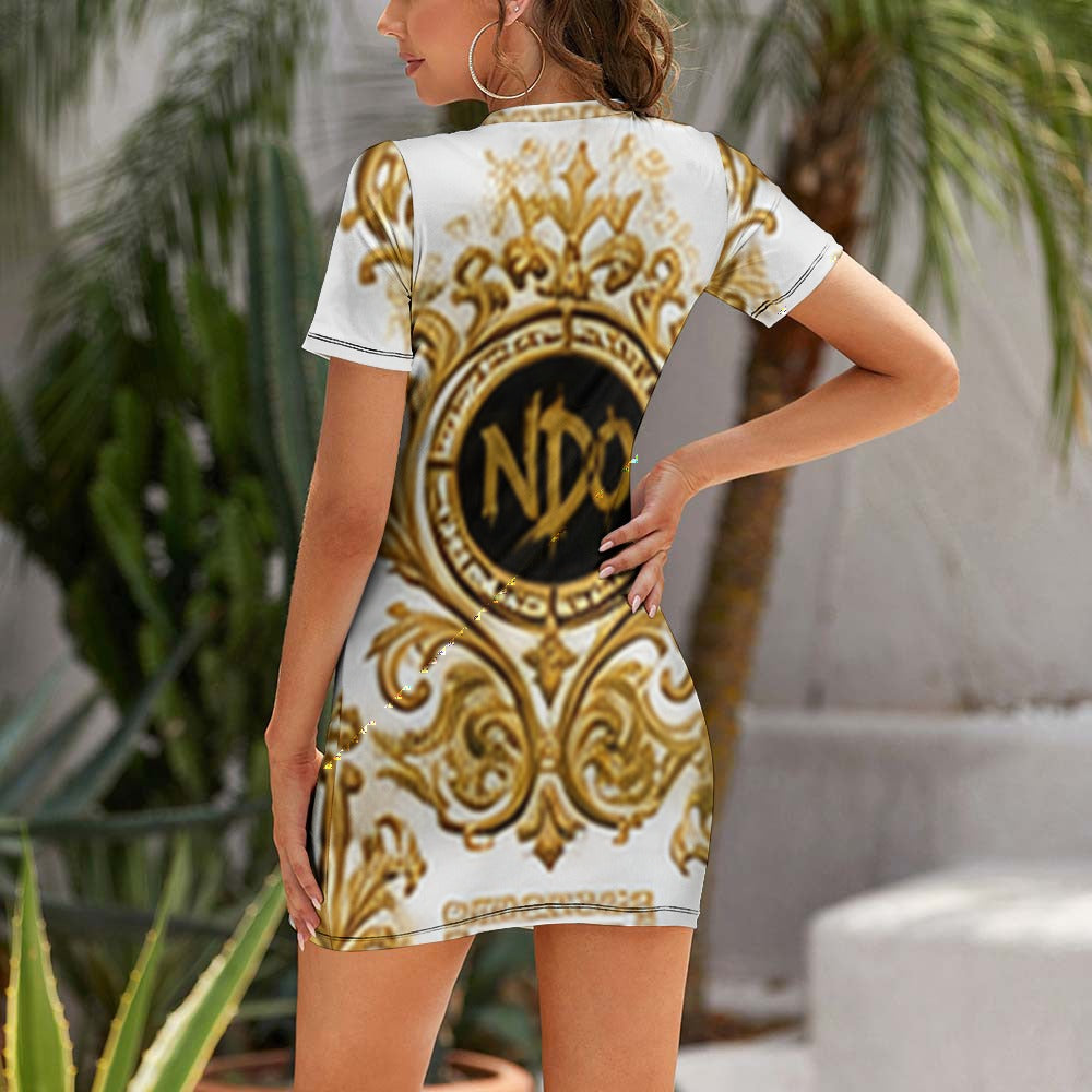 NDO White Crew Neck Short Sleeve Dress