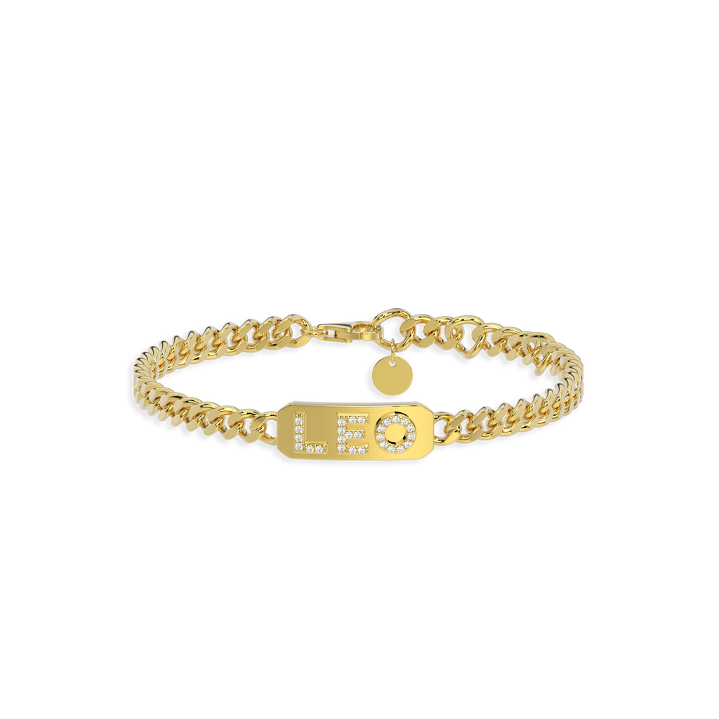 18k Gold Plated Silver Pavé Letter ID Bar Curb Chain Bracelet His & Hers ID  Bar AW24B001G