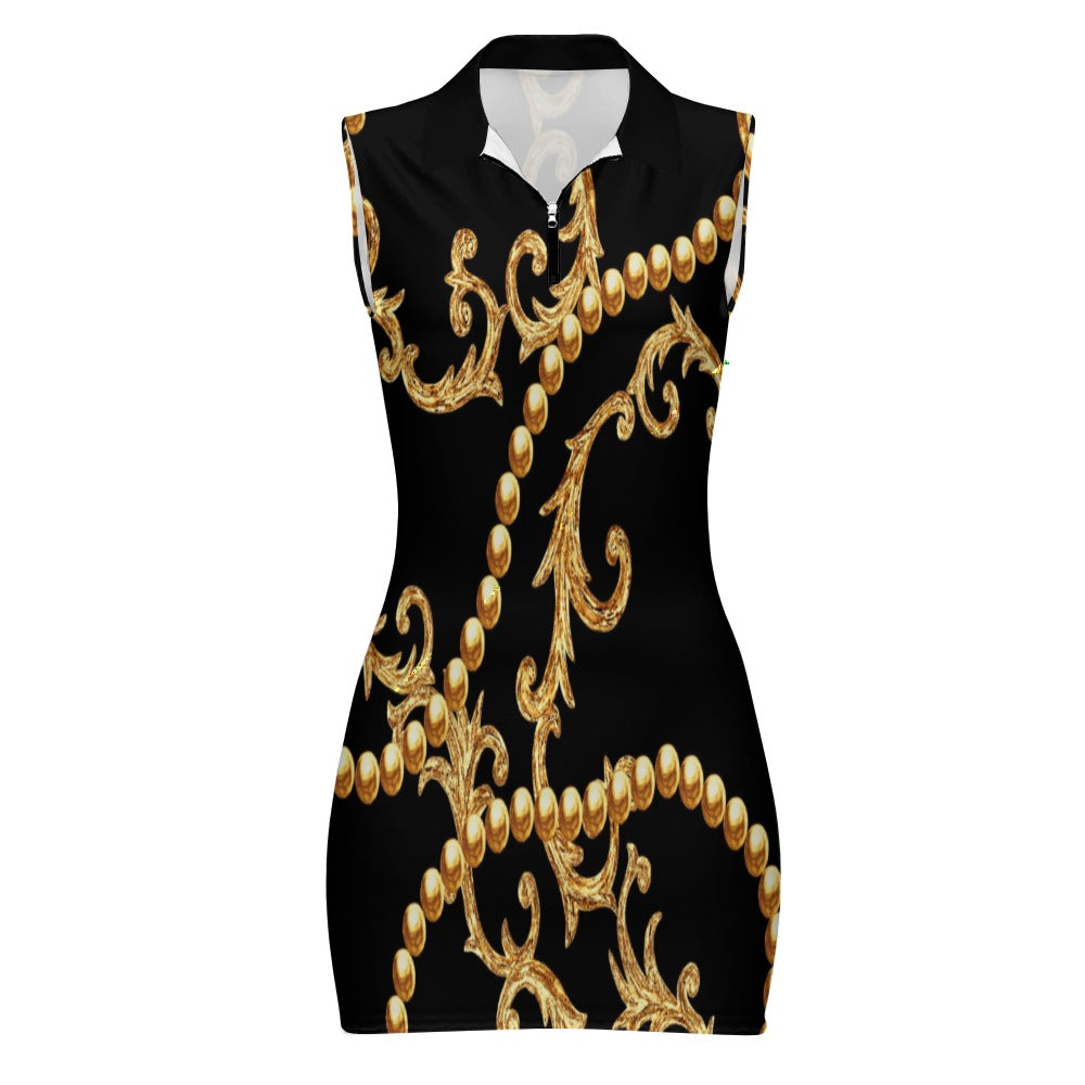 Women's Short Sleeve Dress with Short Zipper