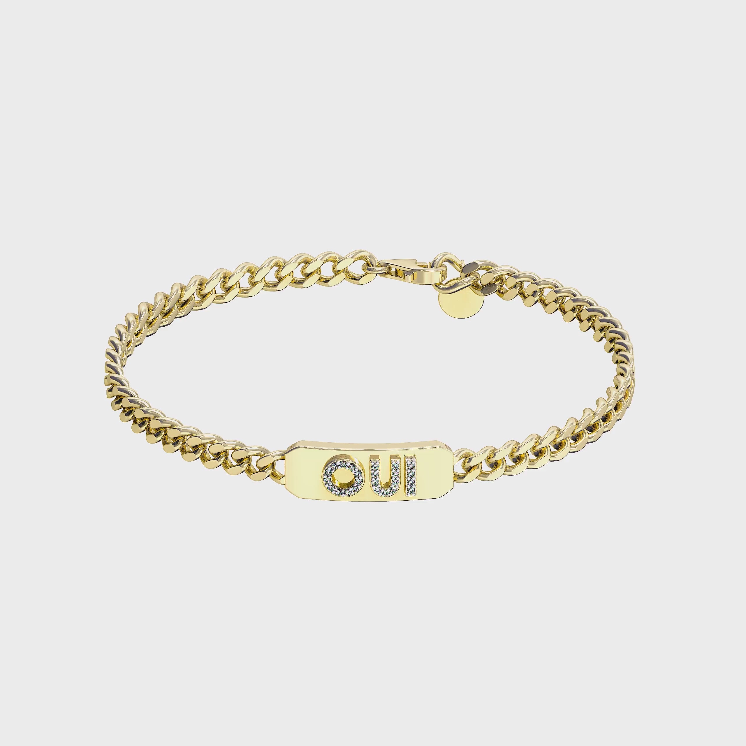 18k Gold Plated Silver Pavé Letter ID Bar Curb Chain Bracelet His & Hers ID  Bar AW24B001G