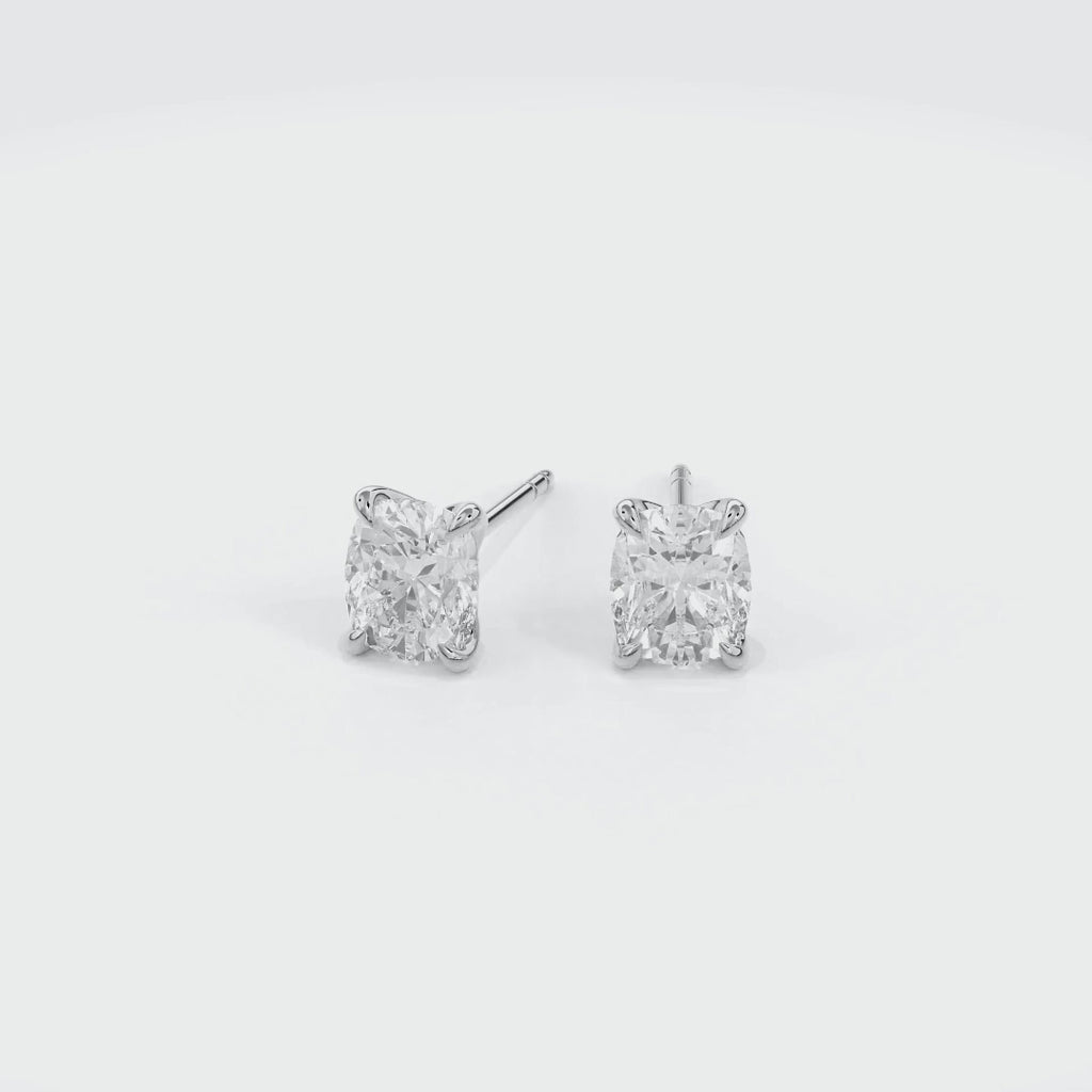 Dia Solitaire Single Stud Earring Cushion•White Gold