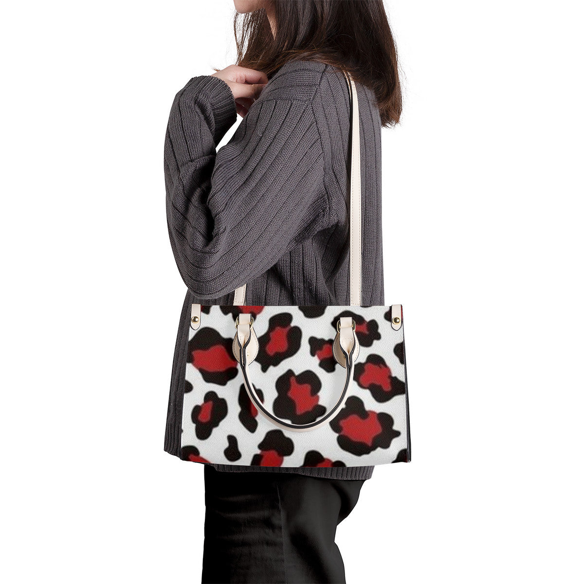 NDO Designs Red Leopard Luxury Women Tote Bag - White